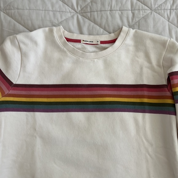 Marine Layer Anytime Sweatshirt Cream with Rainbow Stripes Size Small - Picture 9 of 16